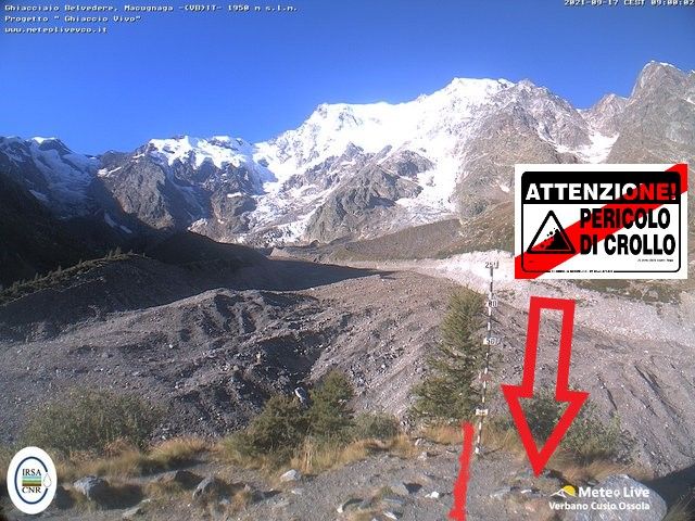 Monte Rosa, l’intera area Miravalle è pericolosa, morena a rischio crollo